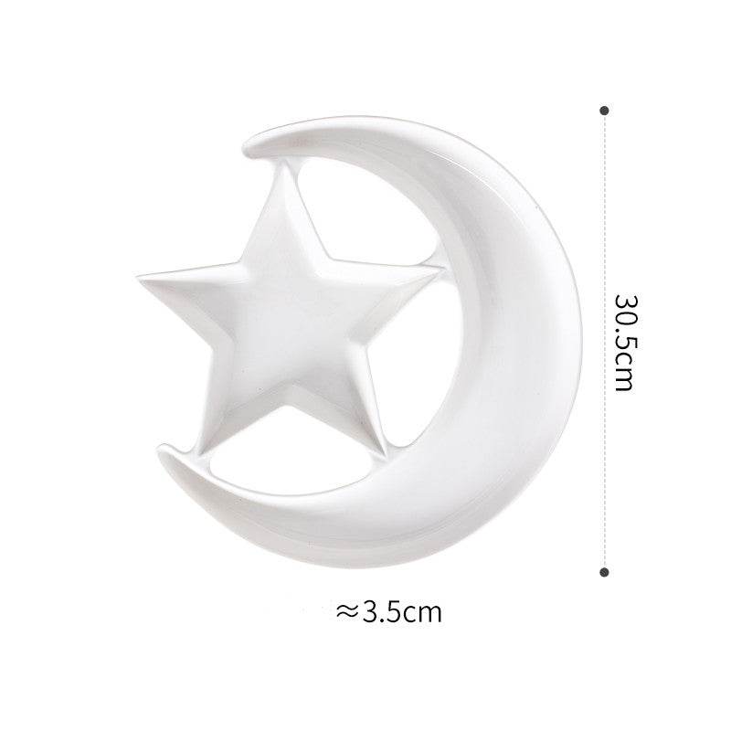 Pure White Ceramic Creative Star And Moon Dessert Plate - Mubimart