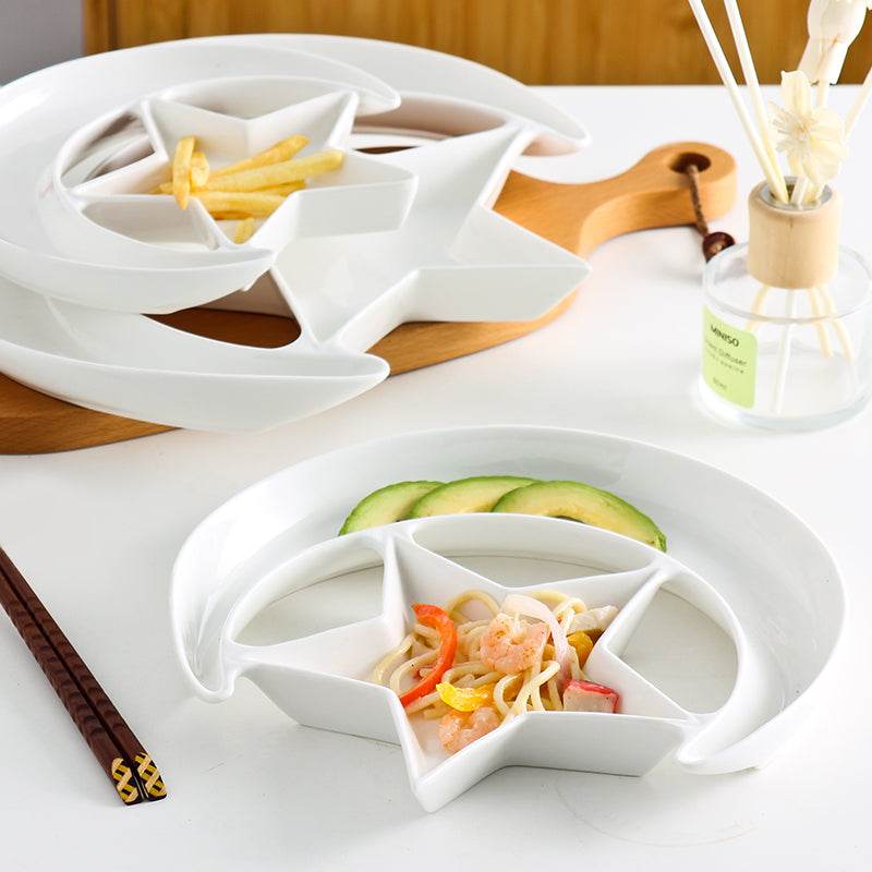 Pure White Ceramic Creative Star And Moon Dessert Plate - Mubimart