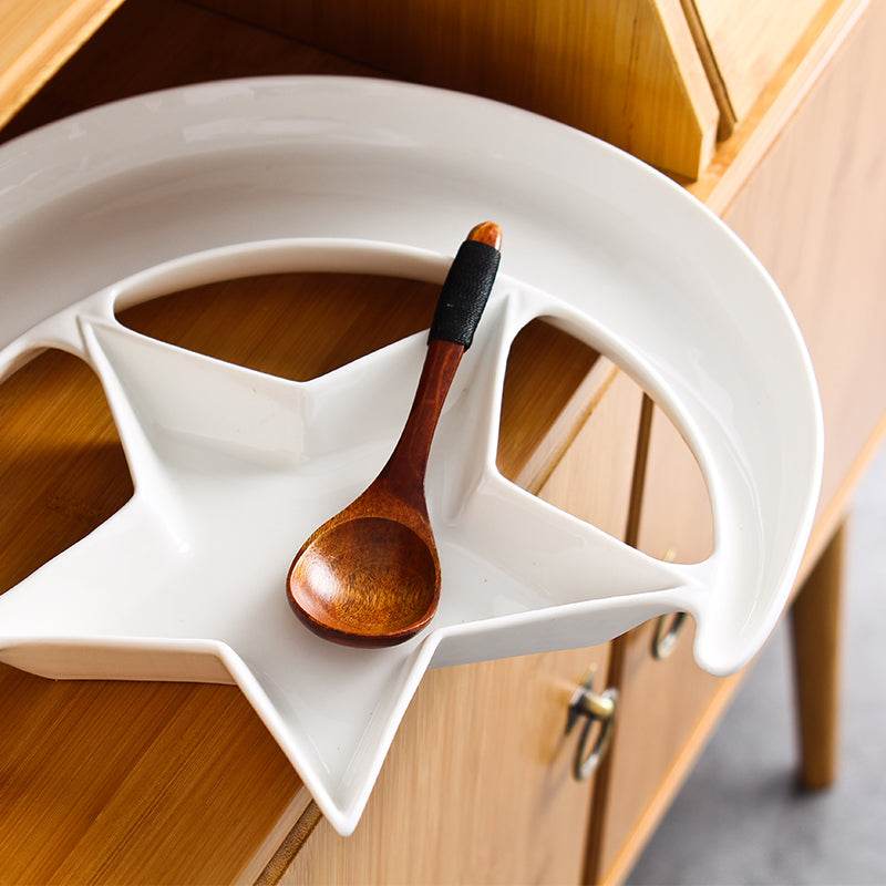 Pure White Ceramic Creative Star And Moon Dessert Plate - Mubimart