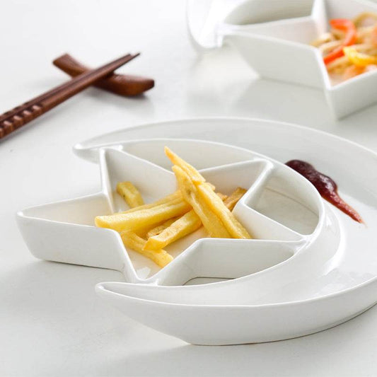 Pure White Ceramic Creative Star And Moon Dessert Plate - Mubimart