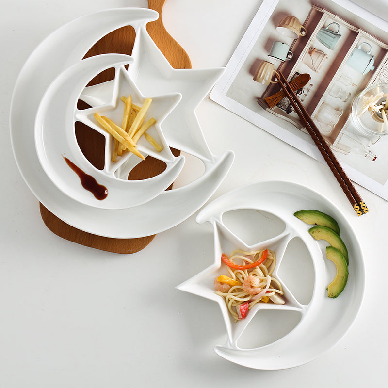 Pure White Ceramic Creative Star And Moon Dessert Plate - Mubimart - Plates 