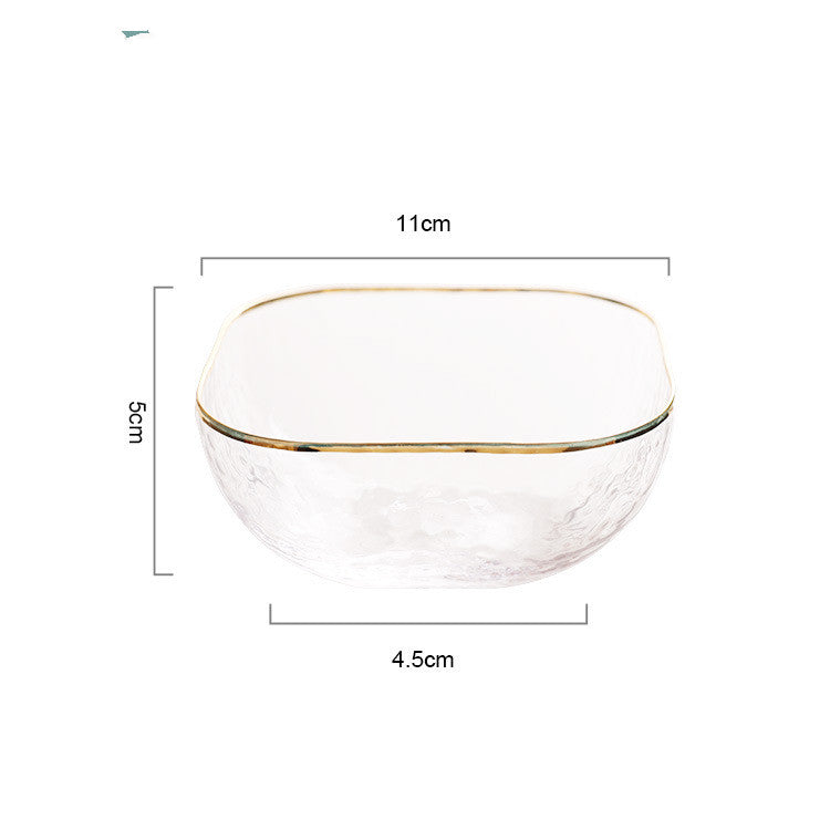 Quadrangle Glass Bowl Salad Bowl With Hammer Pattern In Gilt Edge - Mubimart -  