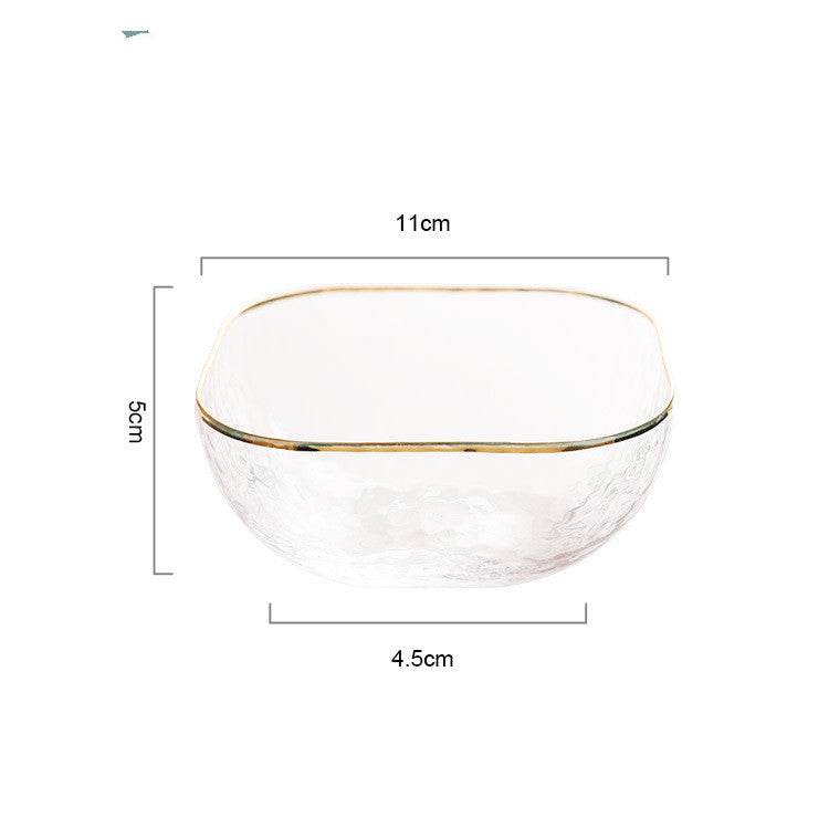 Quadrangle Glass Bowl Salad Bowl With Hammer Pattern In Gilt Edge - Mubimart