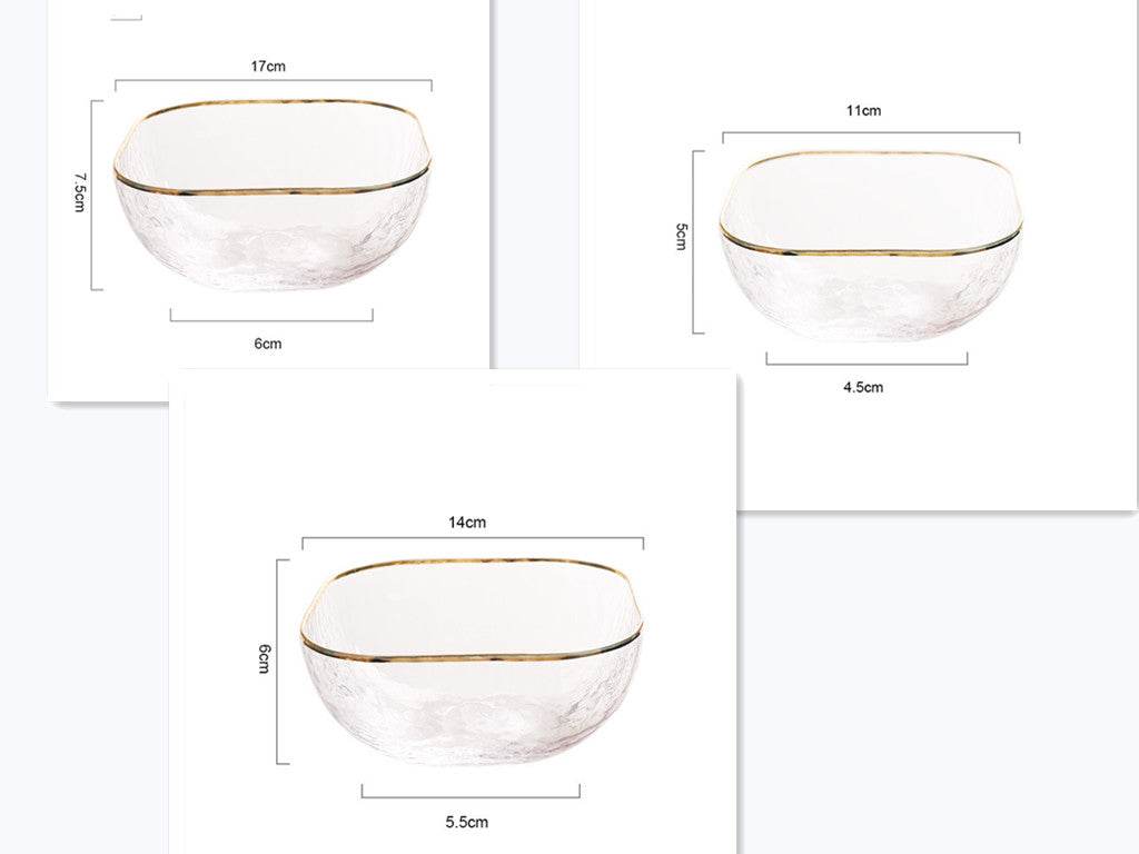 Quadrangle Glass Bowl Salad Bowl With Hammer Pattern In Gilt Edge - Mubimart