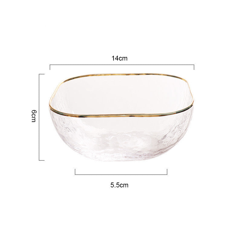 Quadrangle Glass Bowl Salad Bowl With Hammer Pattern In Gilt Edge - Mubimart -  