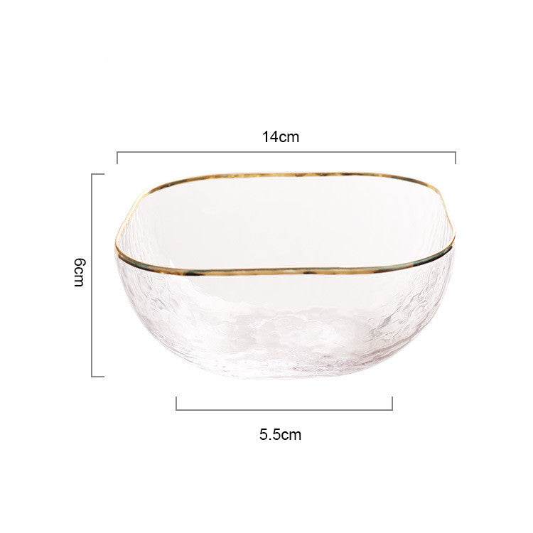 Quadrangle Glass Bowl Salad Bowl With Hammer Pattern In Gilt Edge - Mubimart