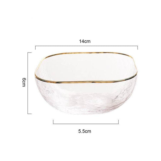 Quadrangle Glass Bowl Salad Bowl With Hammer Pattern In Gilt Edge - Mubimart