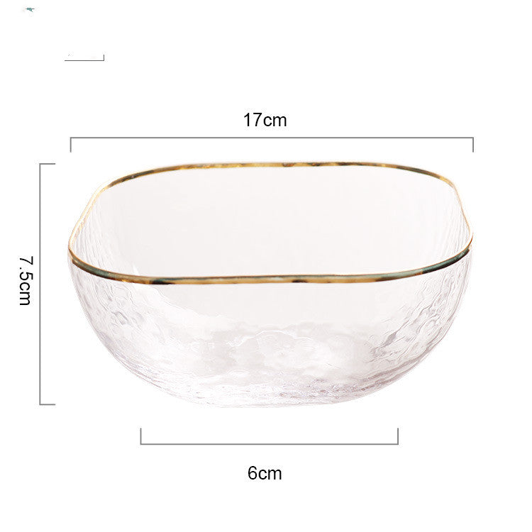 Quadrangle Glass Bowl Salad Bowl With Hammer Pattern In Gilt Edge - Mubimart -  