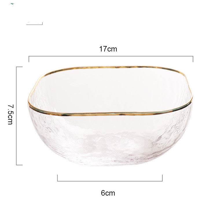 Quadrangle Glass Bowl Salad Bowl With Hammer Pattern In Gilt Edge - Mubimart