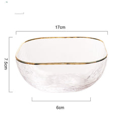 Quadrangle Glass Bowl Salad Bowl With Hammer Pattern In Gilt Edge - Mubimart -  