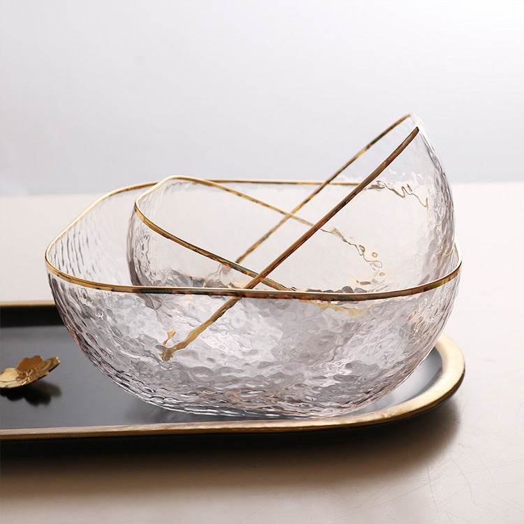 Quadrangle Glass Bowl Salad Bowl With Hammer Pattern In Gilt Edge - Mubimart