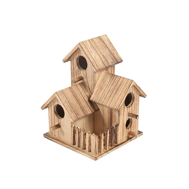 Quality Bird Nest Creative Solid Wood Diy Crafts Three Parrot Cage Outdoor Garden Bird House - Mubimart -  