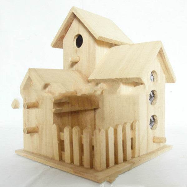 Quality Bird Nest Creative Solid Wood Diy Crafts Three Parrot Cage Outdoor Garden Bird House - Mubimart