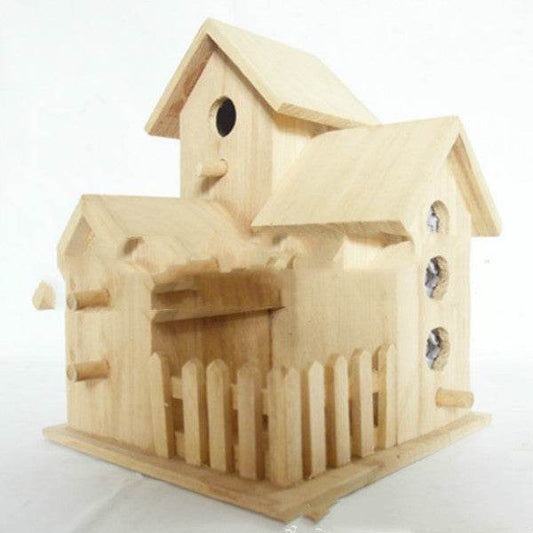 Quality Bird Nest Creative Solid Wood Diy Crafts Three Parrot Cage Outdoor Garden Bird House - Mubimart