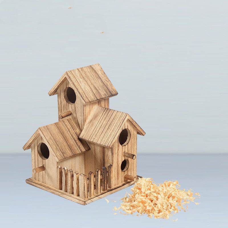 Quality Bird Nest Creative Solid Wood Diy Crafts Three Parrot Cage Outdoor Garden Bird House - Mubimart