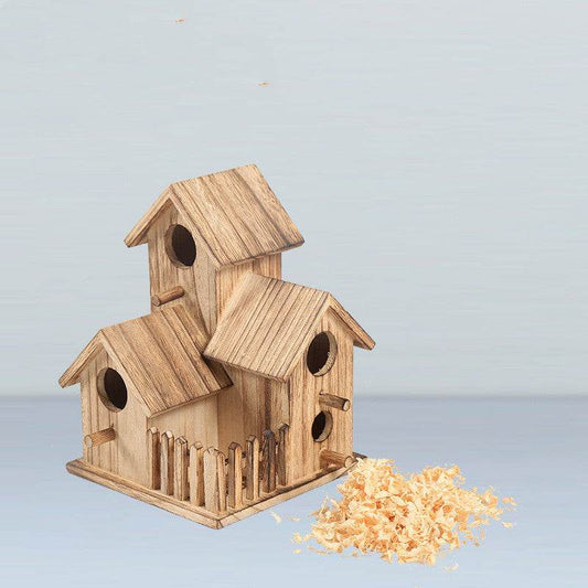 Quality Bird Nest Creative Solid Wood Diy Crafts Three Parrot Cage Outdoor Garden Bird House - Mubimart