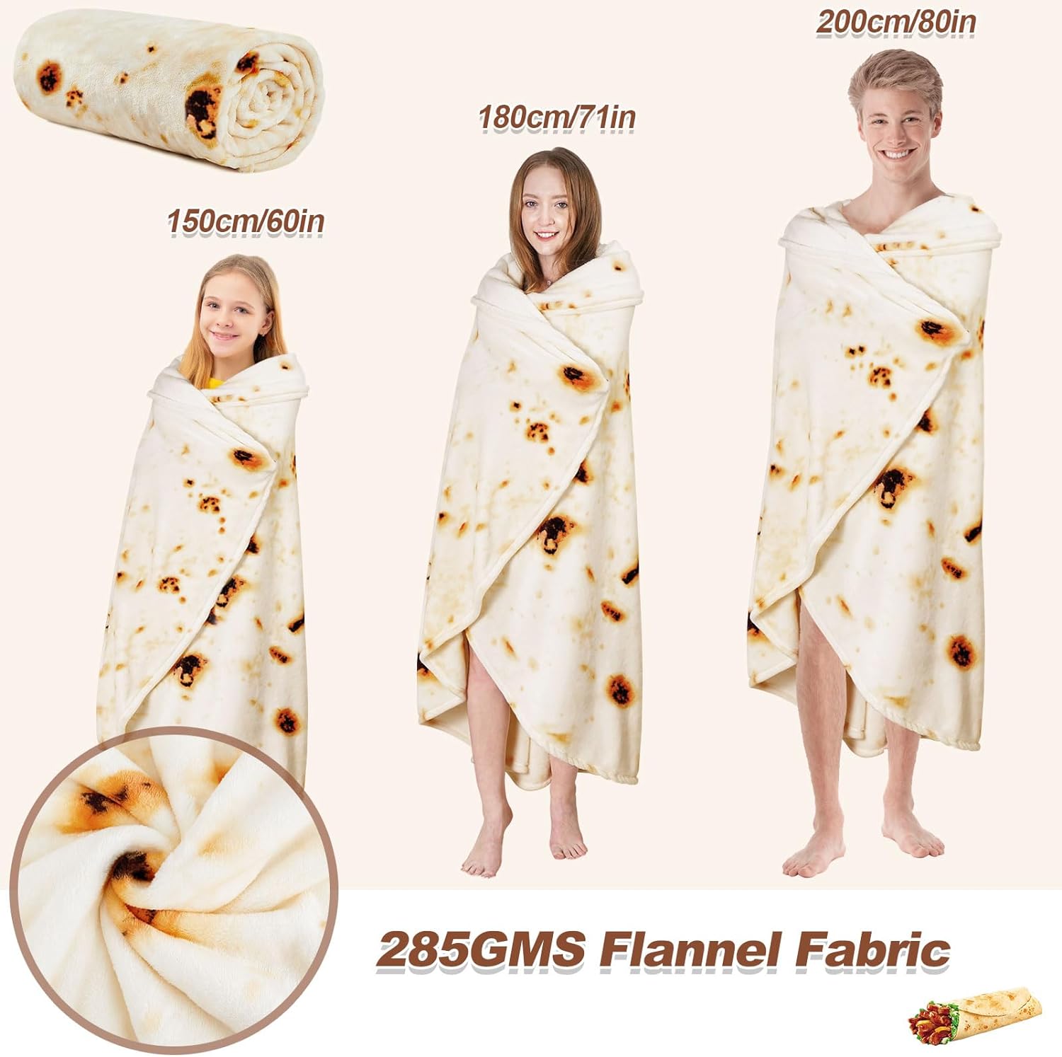 RAINBEAN 71IN Burritos Double Sided Blankets Adult Size, Tortilla Blanket For Kids, Cool Stuff Gifts For Man And Boys, Novelty Food Wrap Blanket, Taco Blankets For Birthday Gifts White Elephant - Mubimart -  