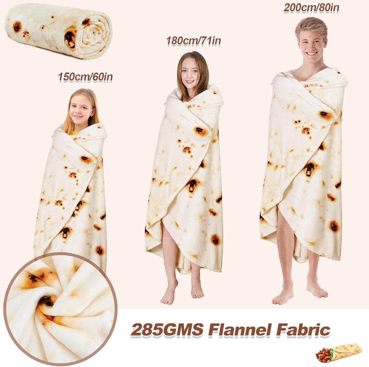 RAINBEAN 71IN Burritos Double Sided Blankets Adult Size, Tortilla Blanket For Kids, Cool Stuff Gifts For Man And Boys, Novelty Food Wrap Blanket, Taco Blankets For Birthday Gifts White Elephant - Mubimart