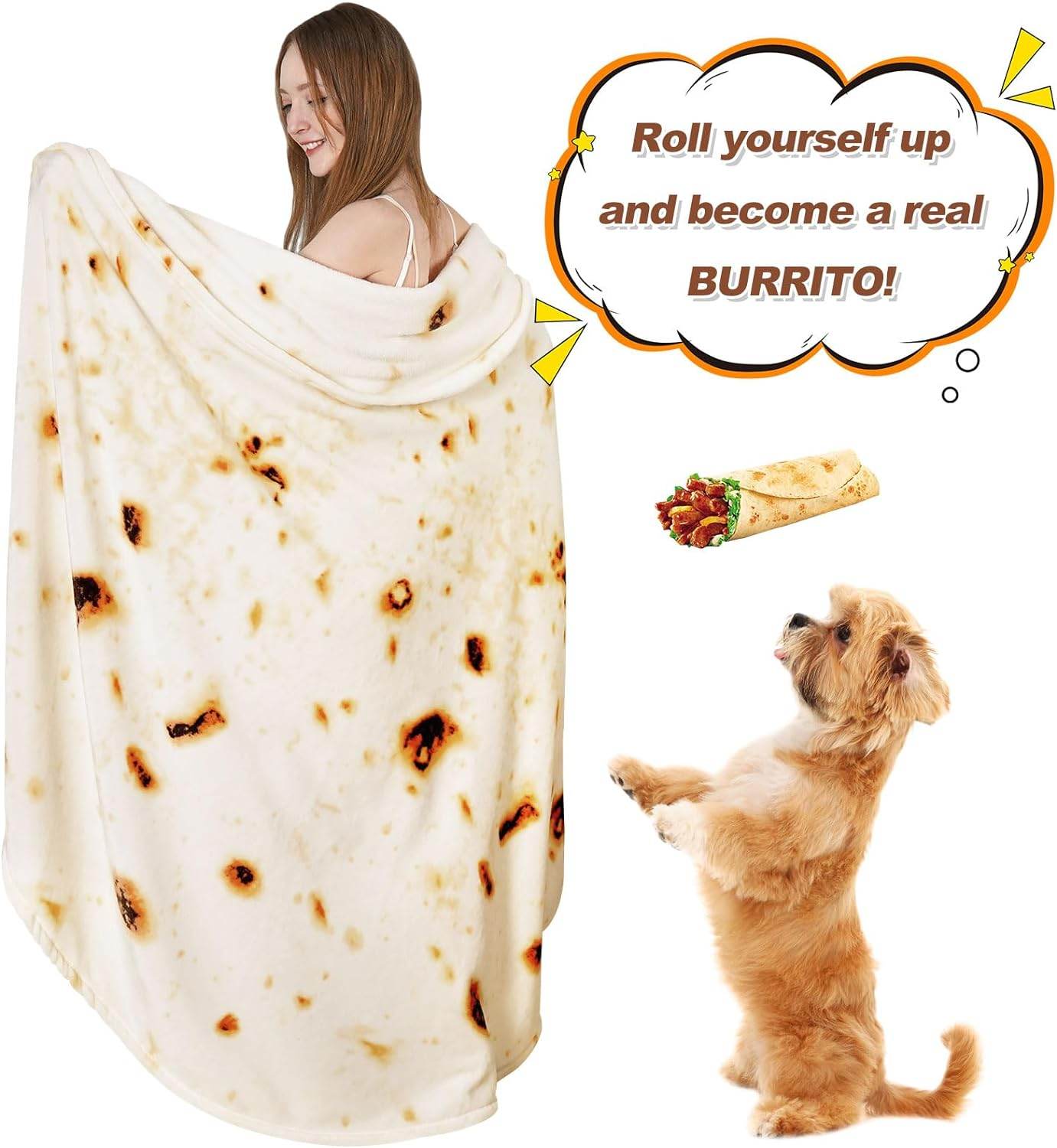 RAINBEAN 71IN Burritos Double Sided Blankets Adult Size, Tortilla Blanket For Kids, Cool Stuff Gifts For Man And Boys, Novelty Food Wrap Blanket, Taco Blankets For Birthday Gifts White Elephant - Mubimart