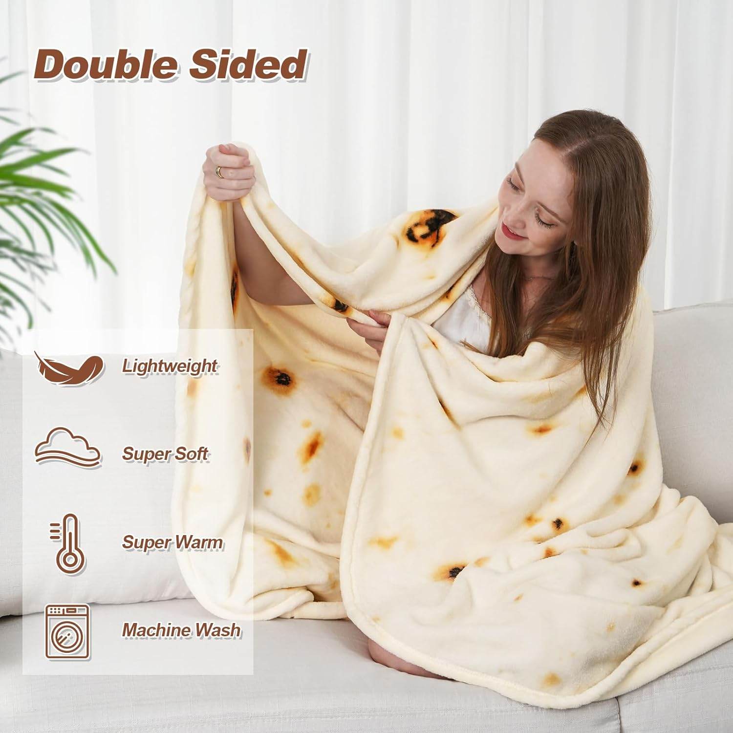 RAINBEAN 71IN Burritos Double Sided Blankets Adult Size, Tortilla Blanket For Kids, Cool Stuff Gifts For Man And Boys, Novelty Food Wrap Blanket, Taco Blankets For Birthday Gifts White Elephant - Mubimart