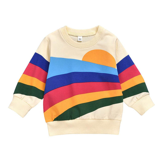 Rainbow Print Long Sleeve Round Neck Children's Clothing For Men And Women - Mubimart