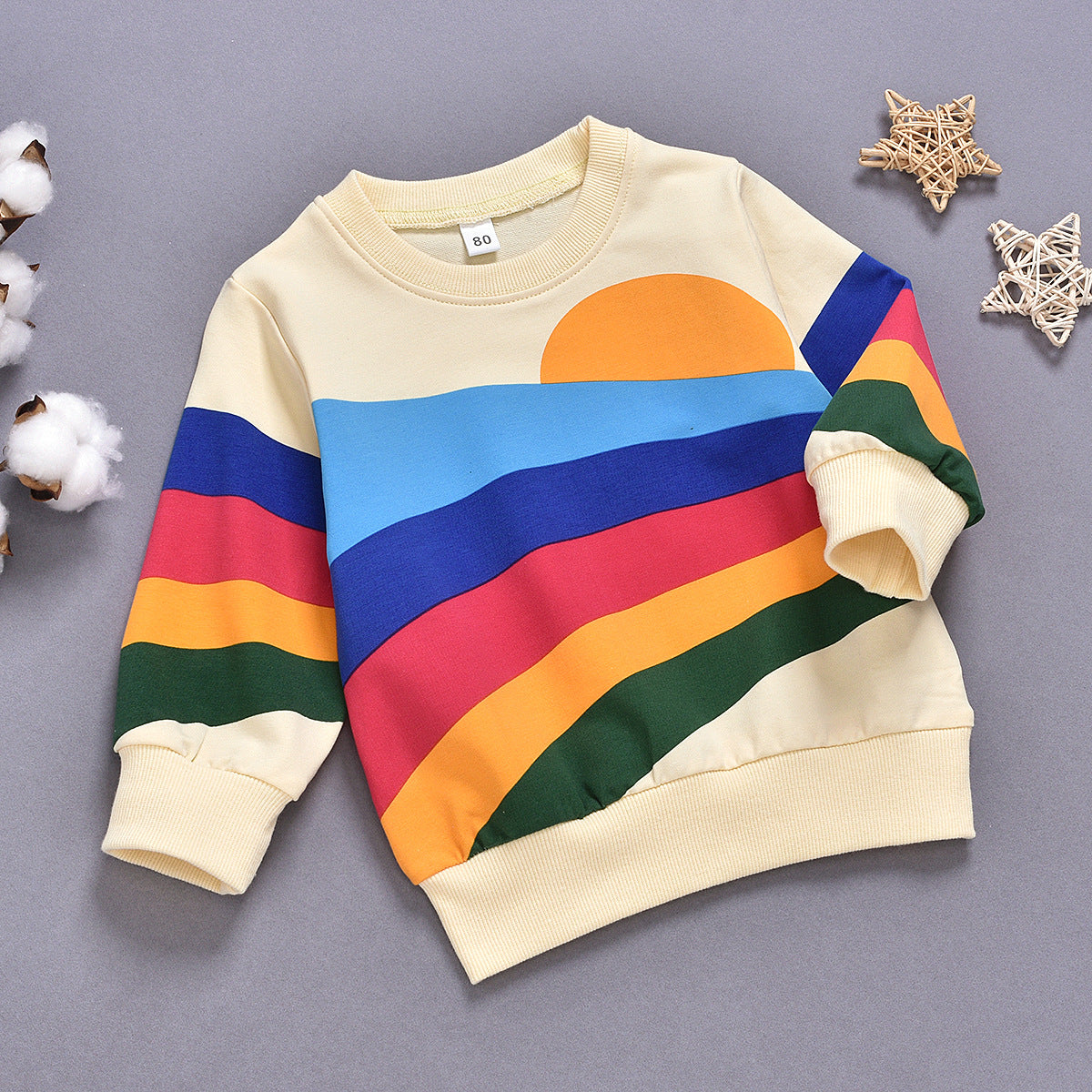 Rainbow Print Long Sleeve Round Neck Children's Clothing For Men And Women - Mubimart -  