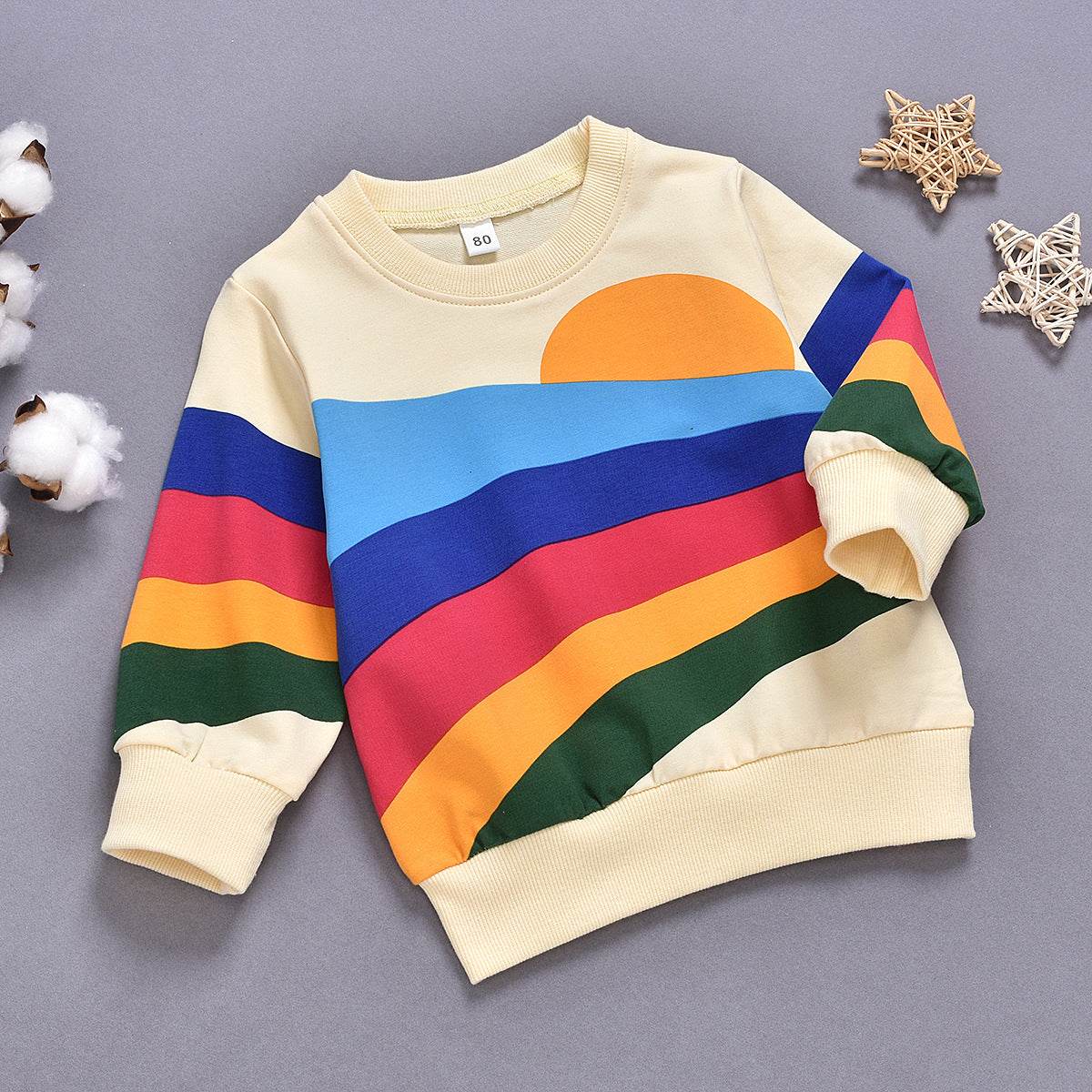Rainbow Print Long Sleeve Round Neck Children's Clothing For Men And Women - Mubimart