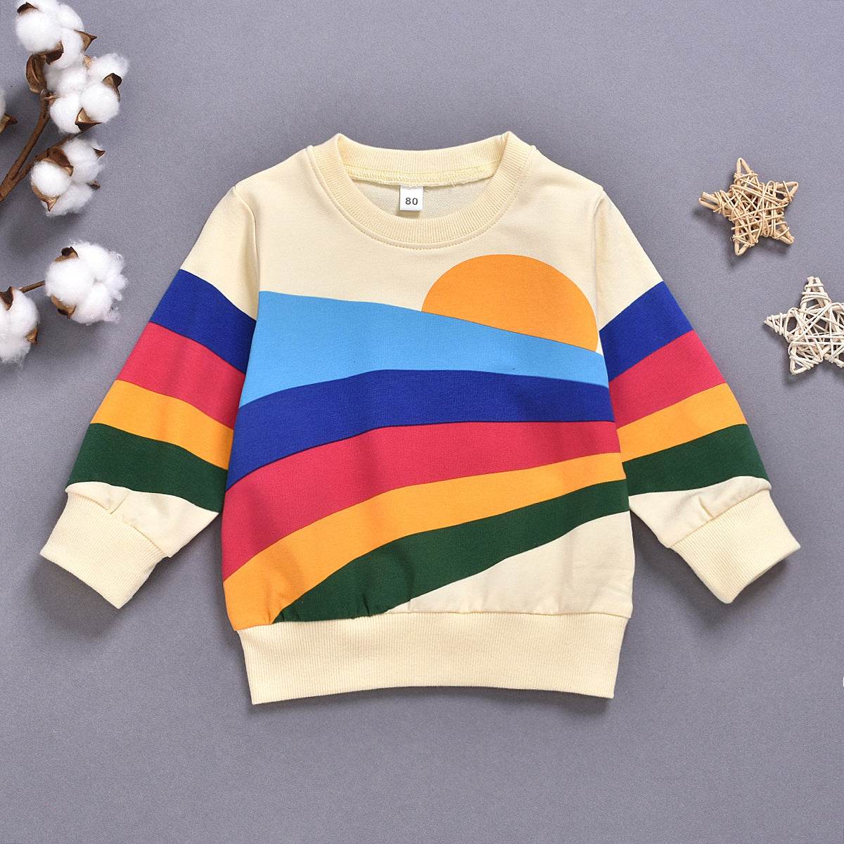 Rainbow Print Long Sleeve Round Neck Children's Clothing For Men And Women - Mubimart