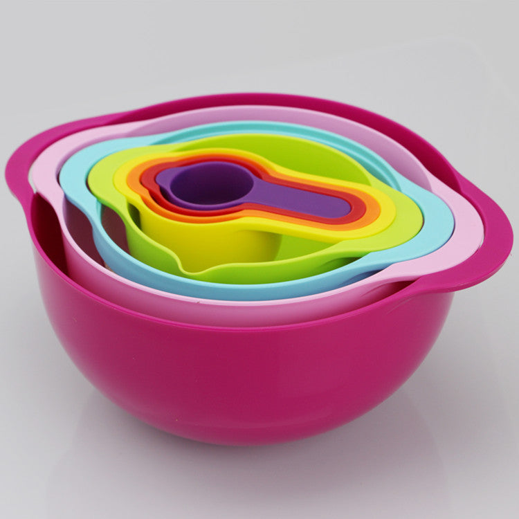 Rainbow Salad Plastic Bowl, Measuring Cup, Measuring Spoon, 8-Piece Set - Mubimart -  