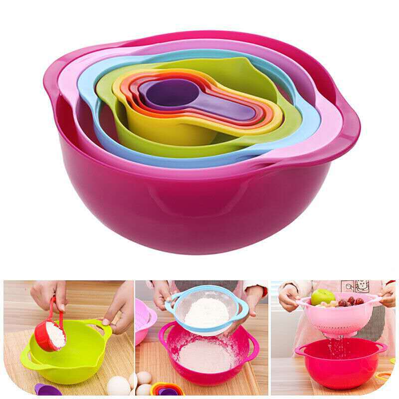 Rainbow Salad Plastic Bowl, Measuring Cup, Measuring Spoon, 8-Piece Set - Mubimart - Measuring Cup 