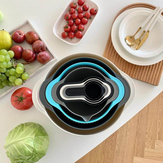 Rainbow Salad Plastic Bowl, Measuring Cup, Measuring Spoon, 8-Piece Set - Mubimart