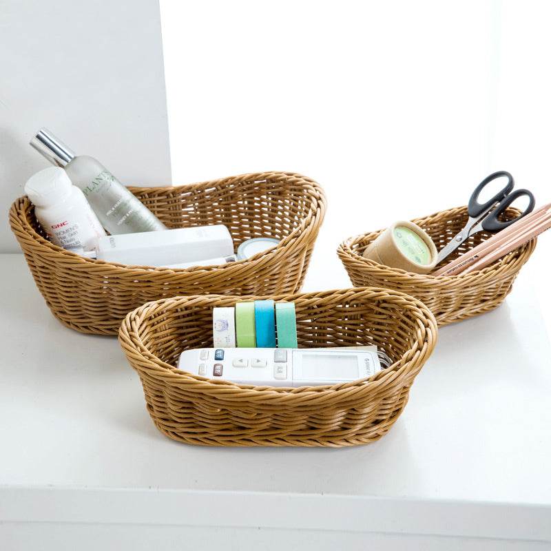Rattan Like Storage Basket Plastic Hand Woven Basket - Mubimart