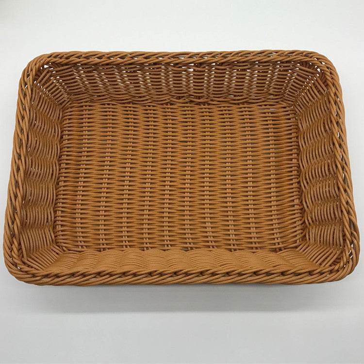 Rattan Storage Basket Plastic Woven Fruit Basket Home Storage Organizing Basket - Mubimart