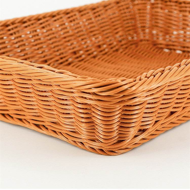 Rattan Storage Basket Plastic Woven Fruit Basket Home Storage Organizing Basket - Mubimart