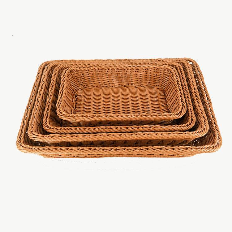 Rattan Storage Basket Plastic Woven Fruit Basket Home Storage Organizing Basket - Mubimart