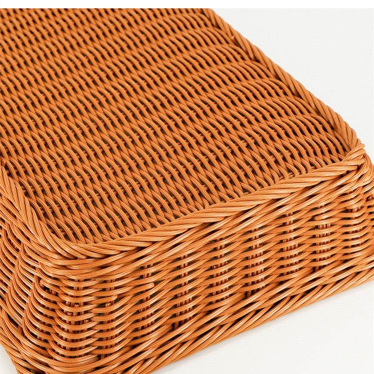 Rattan Storage Basket Plastic Woven Fruit Basket Home Storage Organizing Basket - Mubimart