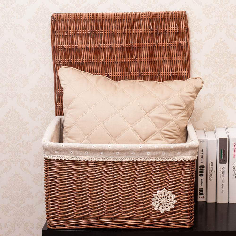 Rattan Wicker Storage Basket With Lid - Mubimart