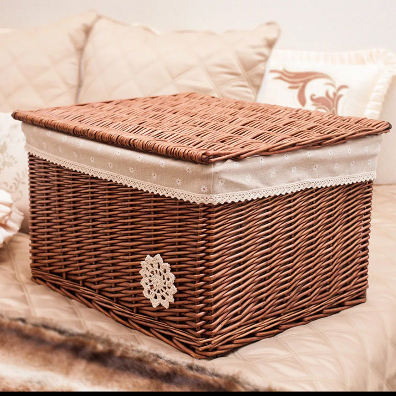 Rattan Wicker Storage Basket With Lid - Mubimart -  