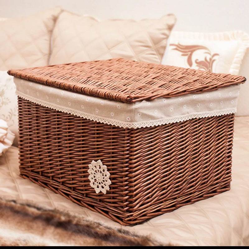 Rattan Wicker Storage Basket With Lid - Mubimart