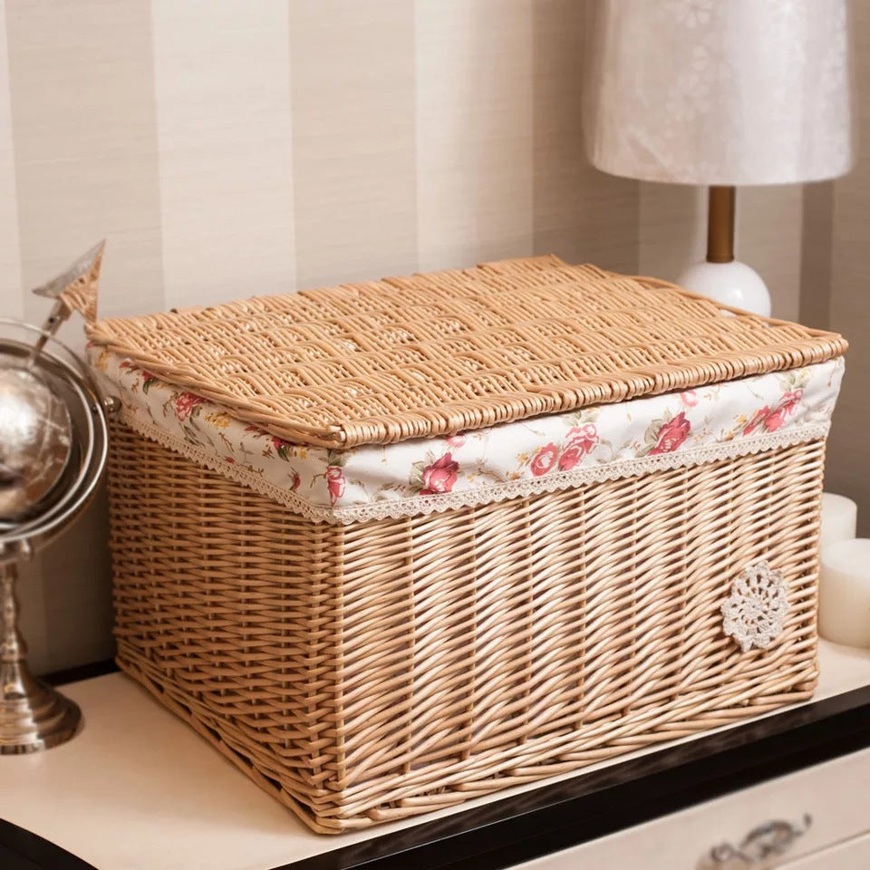 Rattan Wicker Storage Basket With Lid - Mubimart -  