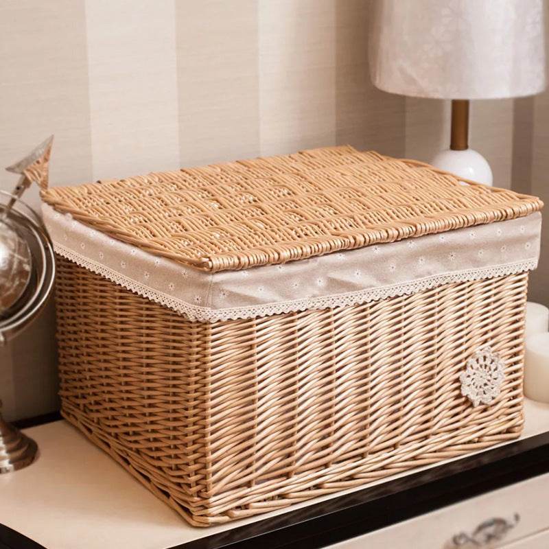 Rattan Wicker Storage Basket With Lid - Mubimart