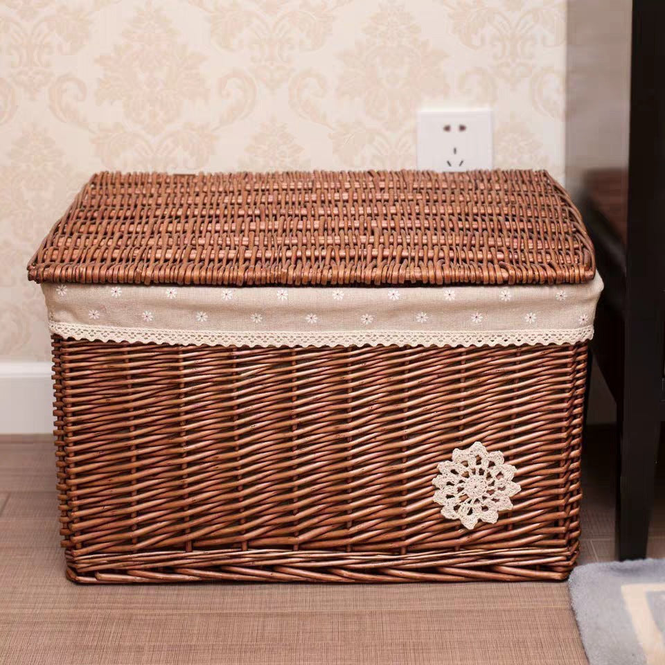 Rattan Wicker Storage Basket With Lid - Mubimart -  