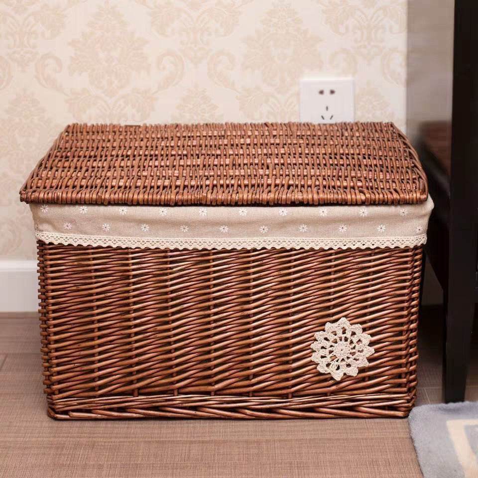 Rattan Wicker Storage Basket With Lid - Mubimart