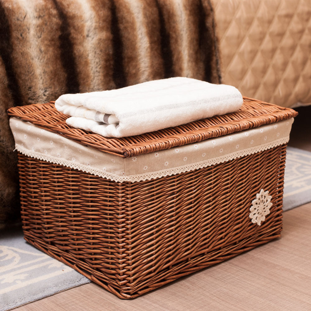 Rattan Wicker Storage Basket With Lid - Mubimart - Wicker basket 