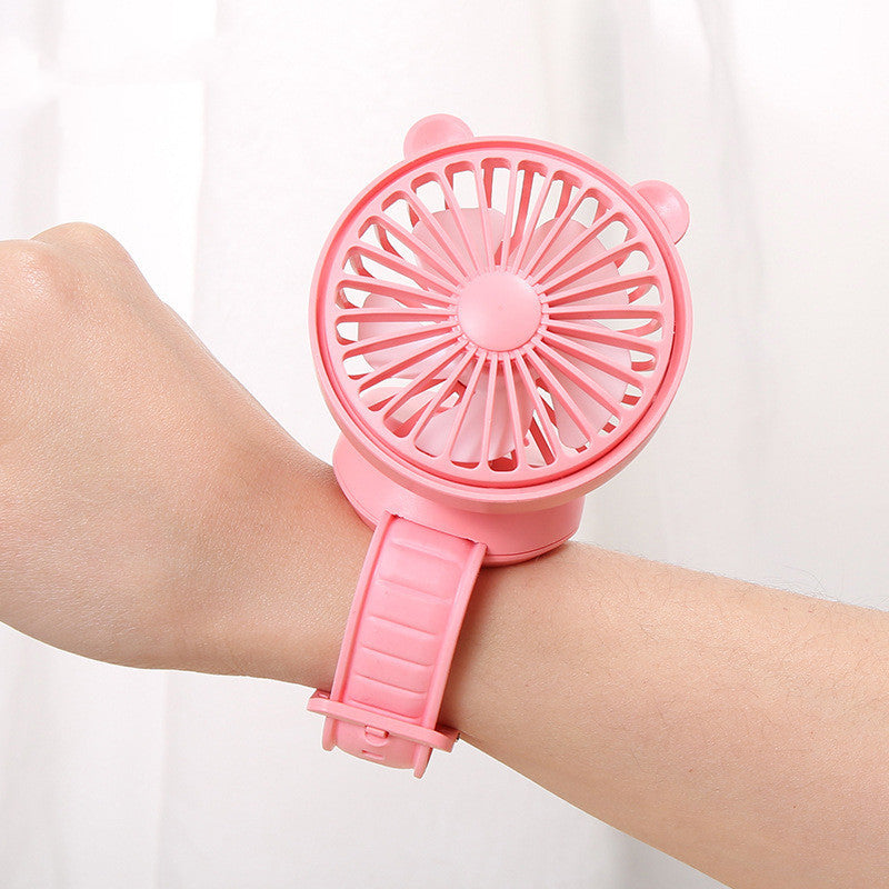 Rechargeable Watch Fan Student Desktop Bear Watch Fan Handheld Mini Fan - Mubimart -  