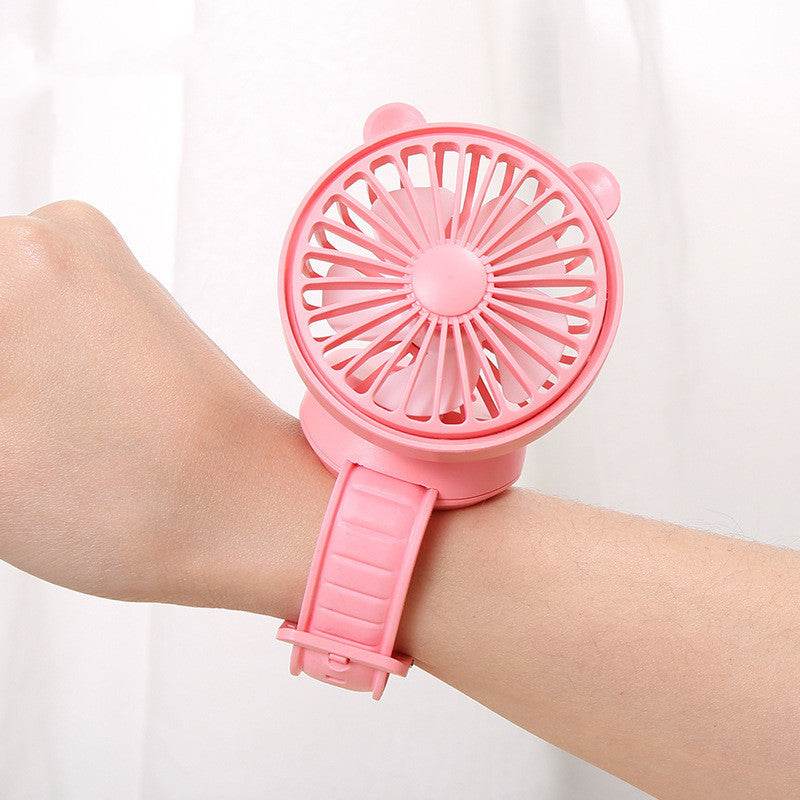 Rechargeable Watch Fan Student Desktop Bear Watch Fan Handheld Mini Fan - Mubimart
