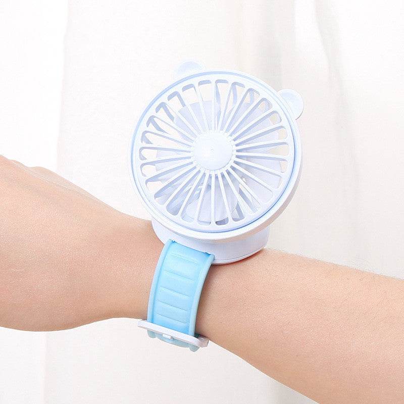 Rechargeable Watch Fan Student Desktop Bear Watch Fan Handheld Mini Fan - Mubimart