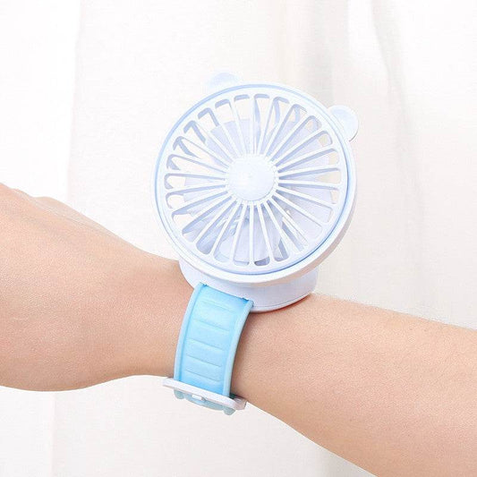 Rechargeable Watch Fan Student Desktop Bear Watch Fan Handheld Mini Fan - Mubimart