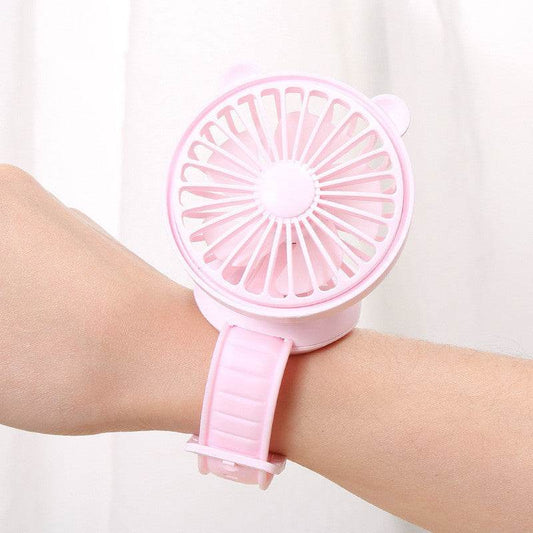 Rechargeable Watch Fan Student Desktop Bear Watch Fan Handheld Mini Fan - Mubimart