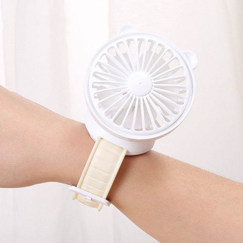 Rechargeable Watch Fan Student Desktop Bear Watch Fan Handheld Mini Fan - Mubimart